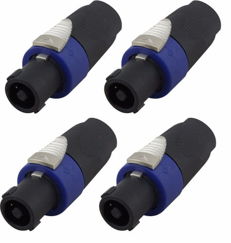 KIT 4 CONECTOR SPEAKON MACHO LINHA 4 VIAS CLASSE A TIPO NEUTRIK 18158 TBLACK
