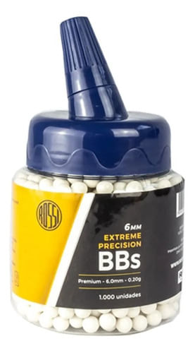 ESFERA PLASTICA BBS 6MM PARA AIRSOFT 1000UN 0,20G BRANCA ROSSI
