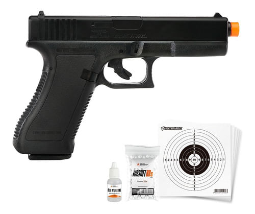 KIT PISTOLA AIRSOFT MOLA 6,0MM K17 KWC COM OLEO BBS E ALVO