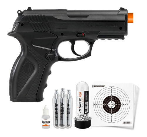 KIT PISTOLA DE PRESSAO CO2 4,5MM C11 WINGUN ROSSI COM CO2 OLEO ESFERAS DE AÇO E ALVO