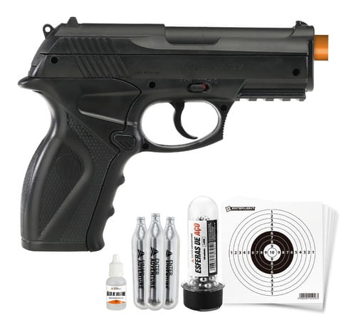 KIT PISTOLA DE PRESSAO CO2 6MM C11 ESFERA DE ACO WINGUN ROSSI COM CO2 OLEO ESFERAS DE AÇO E ALVO
