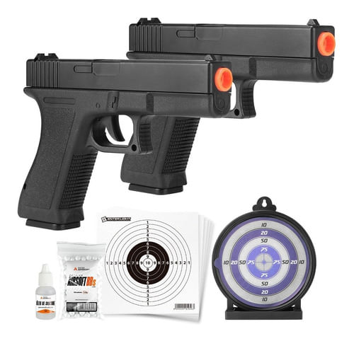 KIT 2 PISTOLAS AIRSOFT MOLA 6MM V307 COM ALVO EM GEL VIGOR COM OLEO BBS E ALVO