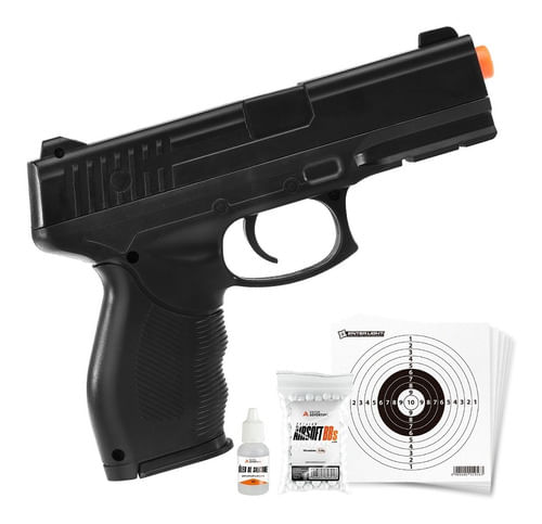 KIT PISTOLA AIRSOFT MOLA 6MM VG 24/7 V310 VIGOR COM OLEO BBS E ALVO