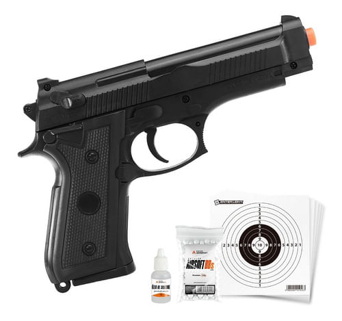 KIT PISTOLA AIRSOFT MOLA 6MM VG P92-038 VIGOR COM OLEO BBS E ALVO