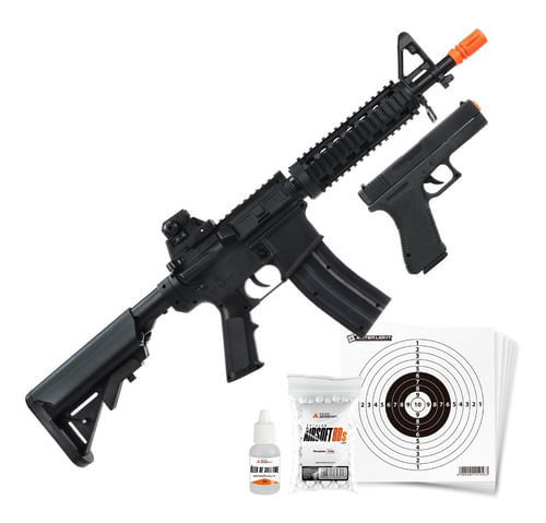 KIT RIFLE AIRSOFT MOLA 6MM M4A1 PISTOLA AIRSOFT MOLA 6MM V307 VIGOR COM OLEO BBS E ALVO