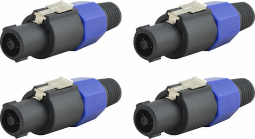 KIT 4 CONECTOR SPEAKON MACHO LINHA 4 VIAS AZUL TOZZ