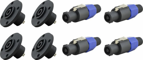 KIT 4 CONECTOR MACHO SPEAKON AZUL 4 POLOS COM CONECTOR FEMEA SPEAKON REDONDO TOZZ
