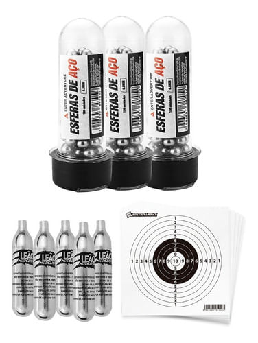 KIT 3 ESFERAS DE AÇO 6MM 100UN ENTER ADVENTURE COM 5 CO2 12G E 10 ALVOS 13X13CM