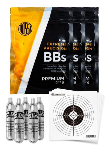 KIT 3 ESFERAS PLASTICA 6MM 1000UN 0,12G PREMIUM ROSSI COM 5 CO2 12G E 10 ALVOS 13X13CM