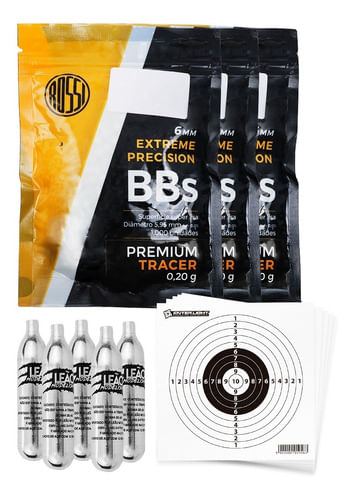 KIT 3 ESFERAS PLASTICA 6MM 1000UN 0,20G PREMIUM ROSSI COM 5 CO2 12G E 10 ALVOS 13X13CM
