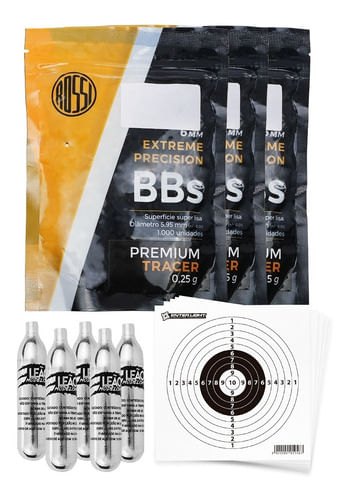KIT 3 ESFERAS PLASTICA 6MM 1000UN 0,25G PREMIUM ROSSI COM 5 CO2 12G E 10 ALVOS 13X13CM