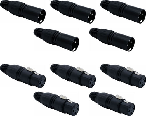KIT 10 CONECTOR XLR CANON FEMEA E MACHO PRETO SK013 SK014 CSR