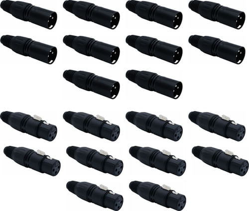 KIT 20 CONECTOR XLR CANON FEMEA E MACHO PRETO SK013 SK014 CSR