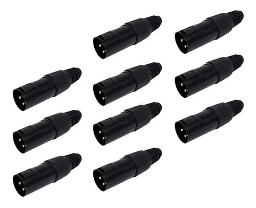 KIT 10 CONECTOR XLR CANON MACHO PRETO Q-14BK CSR