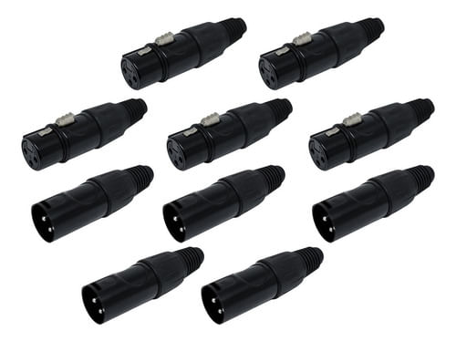 KIT 10 CONECTOR XLR CANON MACHO E FEMEA PRETO Q-14BK E Q-13BK CSR