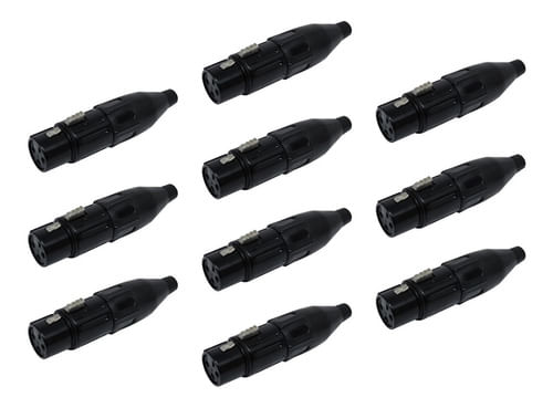 KIT 10 CONECTOR XLR CANON FEMEA PRETO CSR 1029 BK CSR