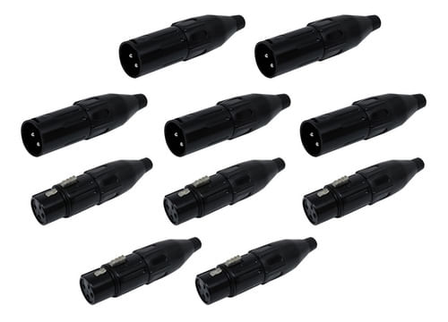 KIT 10 CONECTOR XLR CANON MACHO E FEMEA PRETO CSR 1030 BK e 1029 BK CSR