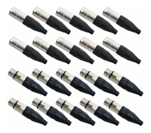 KIT 20 CONECTOR XLR CANON MACHO E FEMEA NIQUELADO SA2X