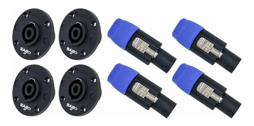 KIT 8 CONECTOR SPEAKON FEMEA 4V REDONDO PAINEL COM CONECTOR SPEAKON MACHO LINHA 4 POLOS SA2X