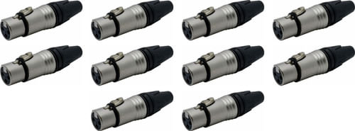 KIT 10 CONECTOR XLR CANON FEMEA TIPO NEUTRIK PRETO Q-283 CSR