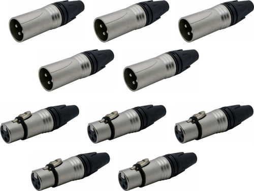 KIT 10 CONECTOR XLR CANON FEMEA E MACHO TIPO NEUTRIK PRETO Q-283 Q-284 CSR