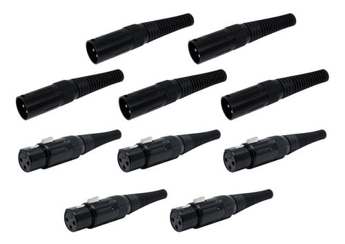 KIT 10 CONECTOR XLR CANON MACHO E FEMEA PRETO Q-12 E Q-11 BK CSR