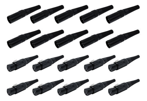 KIT 20 CONECTOR XLR CANON MACHO E FEMEA PRETO Q-12 E Q-11 BK CSR