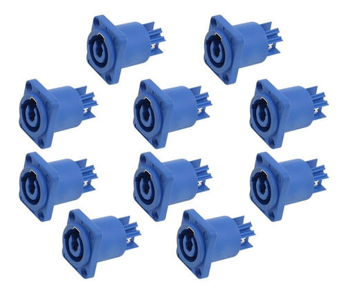 KIT 10 CONECTOR POWERCON IN 3 VIAS FEMEA QUADRADO PAINEL AZUL PRATT