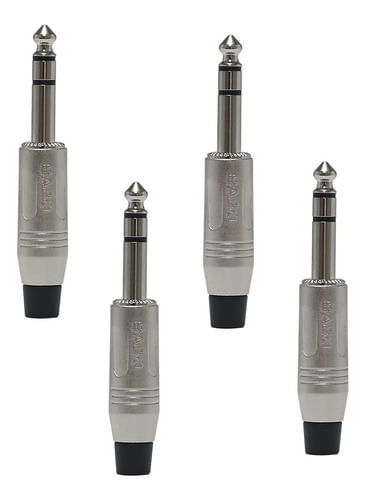 KIT 4 PLUG P10 STEREO NIQUELADO COM MOLA SA2X