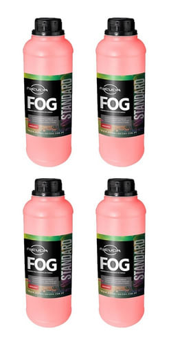 KIT 4 LIQUIDO PARA MAQUINA DE FUMAÇA 1 LITRO FOG LINHA STANDARD MORANGO NEVOA