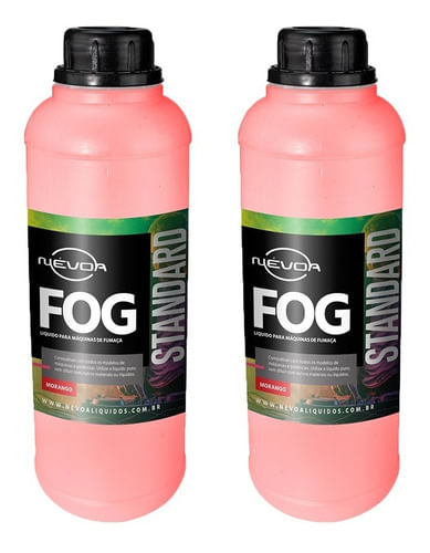KIT 2 LIQUIDO PARA MAQUINA DE FUMAÇA 1 LITRO FOG LINHA STANDARD MORANGO NEVOA