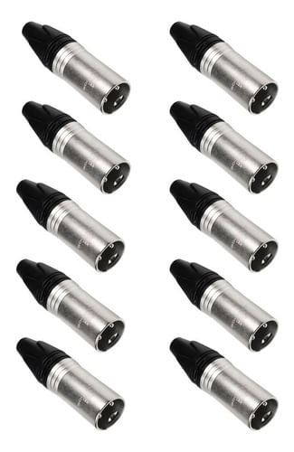 KIT 10 CONECTOR XLR CANON MACHO 3 PINOS NIQUELADO TIPO NEUTRIK LU-71222 LUMINOS