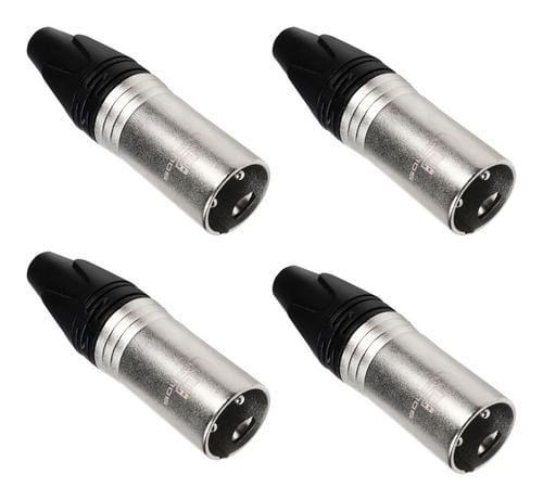 KIT 4 CONECTOR XLR CANON MACHO 3 PINOS NIQUELADO TIPO NEUTRIK LU-71222 LUMINOS