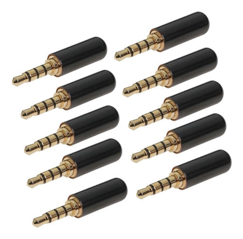 KIT 10 CONECTOR PLUG P2 MACHO ESTEREO 4 VIAS 4C PRETO LU-7100114C LUMINOS