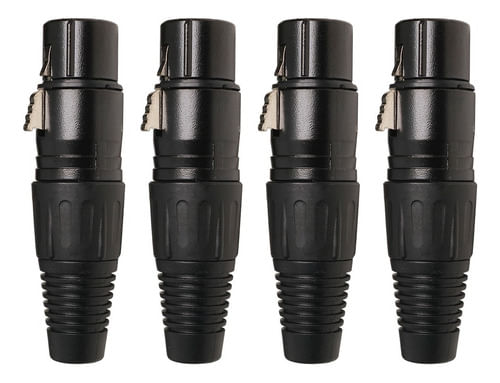 KIT 4 CONECTOR XLR CANON FEMEA 3 PINOS PRETO LU-71215BK LUMINOS