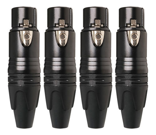 KIT 4 CONECTOR XLR CANON FEMEA 3 PINOS PRETO TIPO NEUTRIK LU-71225BK LUMINOS