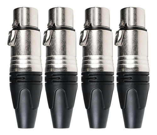 KIT 4 CONECTOR XLR CANON FEMEA 3 PINOS NIQUELADO TIPO NEUTRIK LU-71221 LUMINOS
