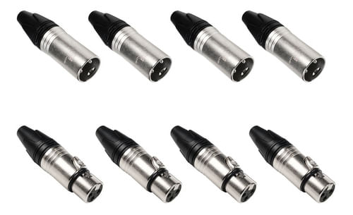 KIT 4 CONECTOR XLR MACHO NIQUELADO LU-71222 LUMINOS COM 4 CONECTOR XLR FEMEA AÇO LU-71221 LUMINOS