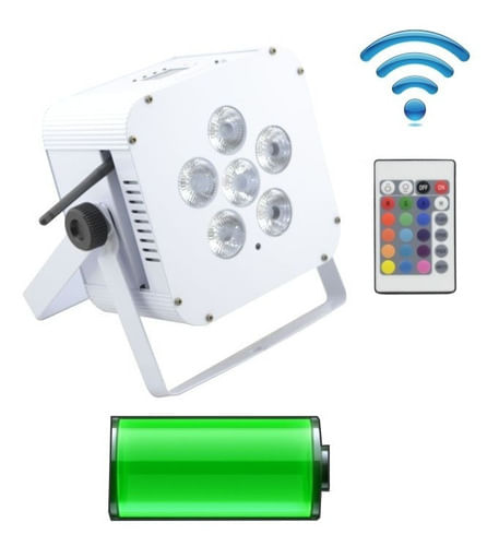 REFLETOR LED PAR 64 6 LEDS 15W RGBWA + UV COM BATERIA E WIRELESS DMX SEM FIO SK-FG661 SKYPIX