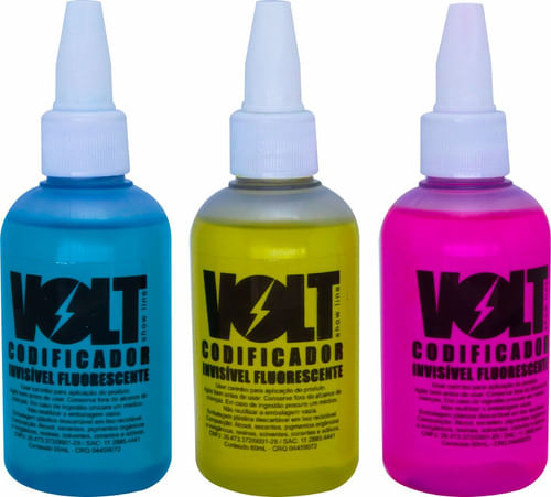 KIT TINTA INVISIVEL FLUORESCENTE 60ML AZUL/VERMELHO/VERDE VOLTSHOW