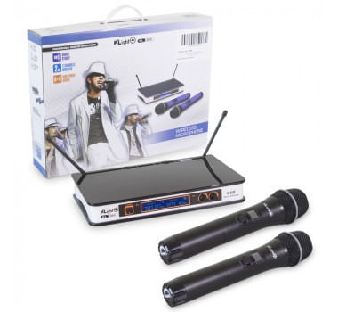 MICROFONE SEM FIO DE MAO DUPLO FREQUENCIA FIXA BIVOLT KLGIHT