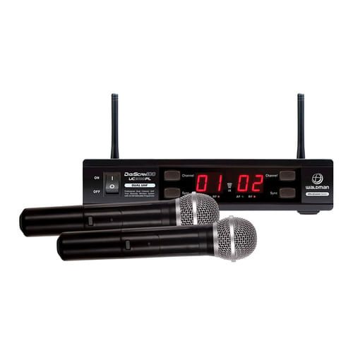 MICROFONE SEM FIO DE MAO DUPLO PROFISSIONAL FREQUENCIA VARIAVEL UC 2100PL WALDMAN