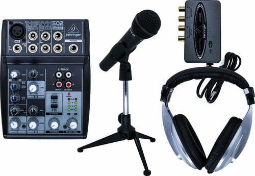KIT STUDIO PODCAST COM MICROFONE MESA INTERFACE E FONE PODCASTUDIO USB BEHRINGER