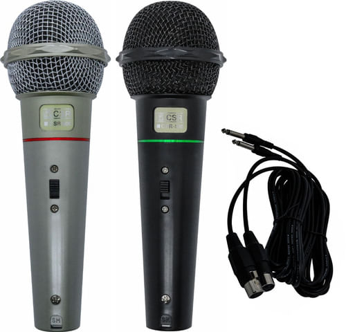 KIT 2 MICROFONES COM FIO PRETO E PRATA 505 CSR