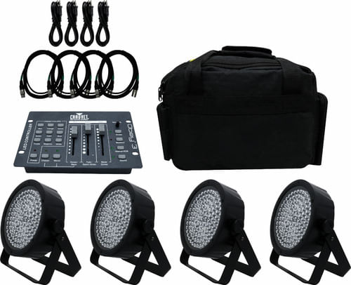 KIT 4 REFLETOR LED PAR 56 RGB 10MM COM MESA DMX E CABOS SLIMPACK 56 CHAUVET