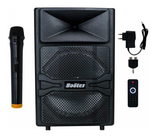 CAIXA DE SOM ATIVA 12 POLEGADAS 200W COM LED BATERIA MICROFONE SEM FIO BTU 512M BOOTES