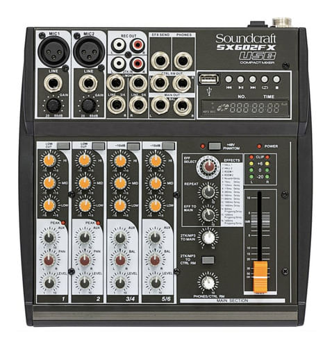 MESA DE SOM 6 CANAIS USB SX602FX USB SOUNDCRAFT