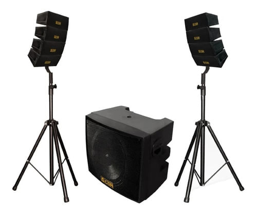 KIT CAIXA DE SOM ATIVA COM PASSIVA 500W  1 SUBWOOFER + 8 MINI LINE ARRAY CSR 5019-H CSR