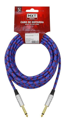 CABO INSTRUMENTO MONO P10 MACHO X P10 MACHO NYLON 6,5MM 5 METROS DOURADO LILAS 8161 MXT