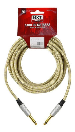 CABO INSTRUMENTO MONO P10 MACHO X P10 MACHO NYLON 6,5MM 5 METROS DOURADO MARROM 8168 MXT